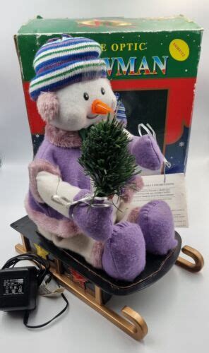 Vintage Fibre Optic Snowman On Sleigh Musical Animated Working Boxed Ebay