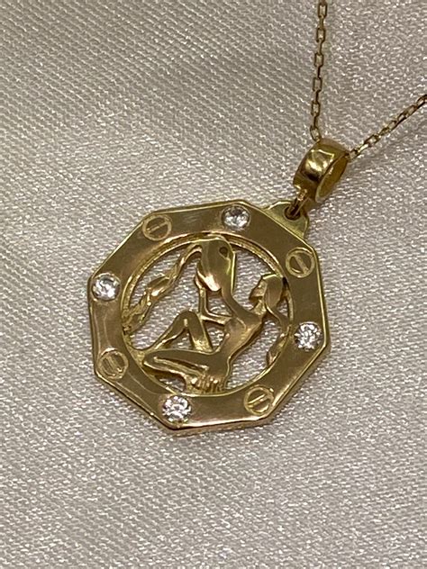 14k Gold Zodiac Pendant Necklace Custom Handmade Jewelery Etsy