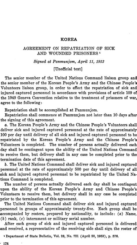 Agreement On Repatriation Of Sick And Wounded Prisoners American