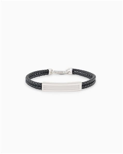 Woven Leather Bracelet With Sterling Silver Detailing Giorgio Armani