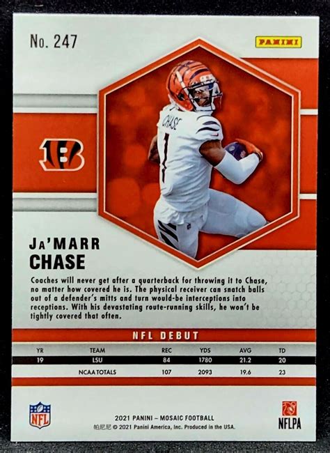 JaMarr Chase RC 2021 Mosaic NFL Debut Rookie Card Bengals 247 Ja Marr