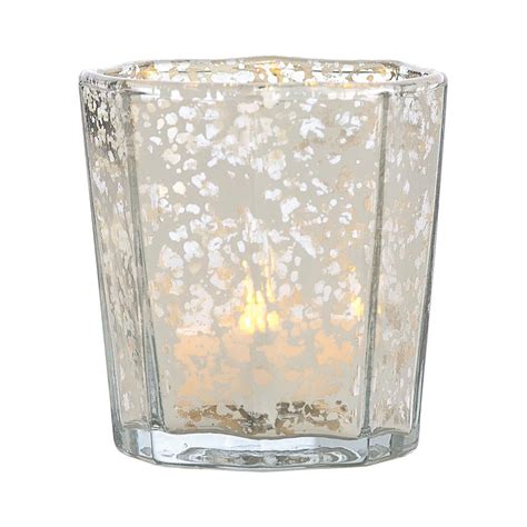 Shabby Chic Silver Mercury Glass Tea Light Votive Candle Holders Set