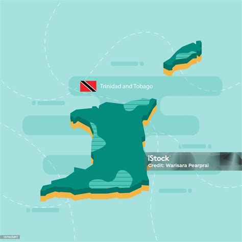 3dvektorkarte Von Trinidad Und Tobago Mit Name Und Flagge Des Landes Auf Hellgrünem Hintergrund