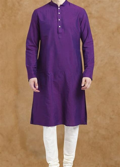 Buy Kurta In Solid Purple Color For Men Free Shipping