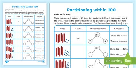 👉 Partitioning Within 100 Activity Sheet Twinkl