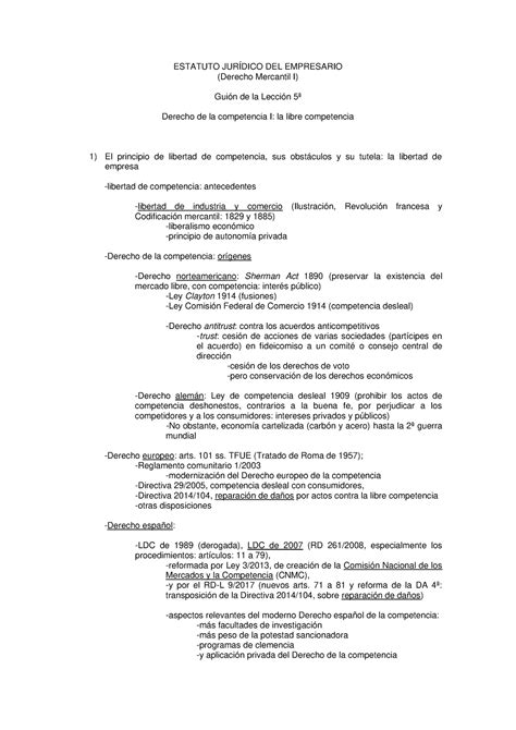 Guión Tema 1 ESTATUTO JURÍDICO DEL EMPRESARIO Derecho Mercantil I