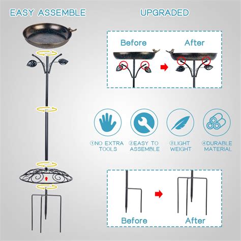 DREAMSOUL 26 Inch Pedestal Bird Bath With 4 Prongs Stake Metal Bird