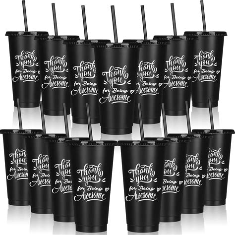 Maxcheck 15 Pcs Thank You Being Awesome Black Tumbler With Straw And