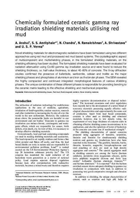 Pdf Chemically Formulated Ceramic Gamma Ray Irradiation Shielding