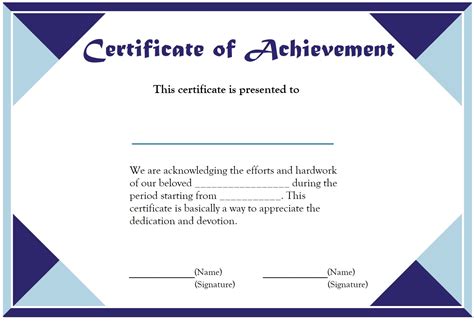 Printable Certificate Of Achievement Template Free Word Excel Templates