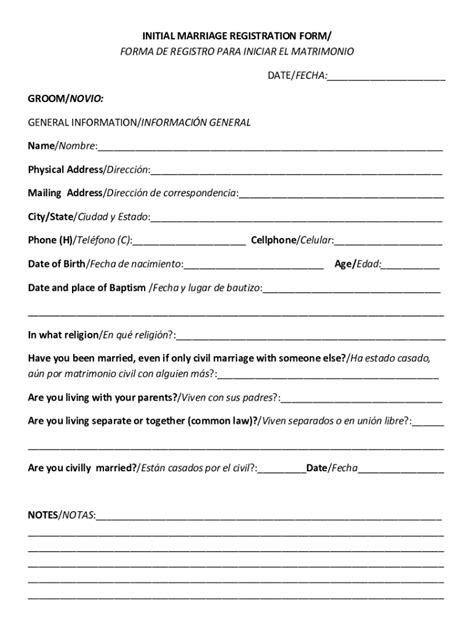 Fillable Online Pdf Initial Marriage Registration Form Forma De Registro Fax Email Print