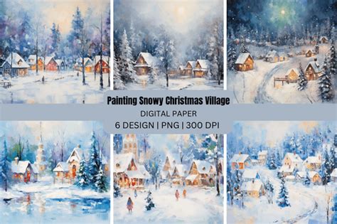 Painting Snowy Christmas Village Graphic by GOOBOAT · Creative Fabrica