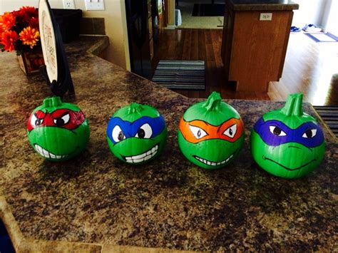 Painted pumpkins. TeenAge Mutant ninja turtles. Decorated pumpkins. DIY ...