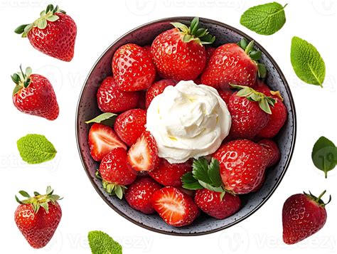 Delicious Strawberries With Whipped Cream And A Transparent Background