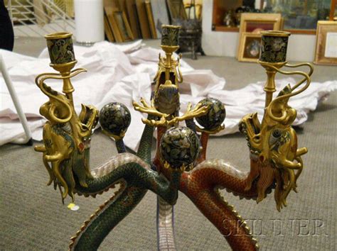 Sold At Auction Pair Of Figural Three Light Cloisonne Candelabra