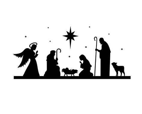 Nativity Scene SVG Black Silhouette Of Christmas Nativity Manger Scene