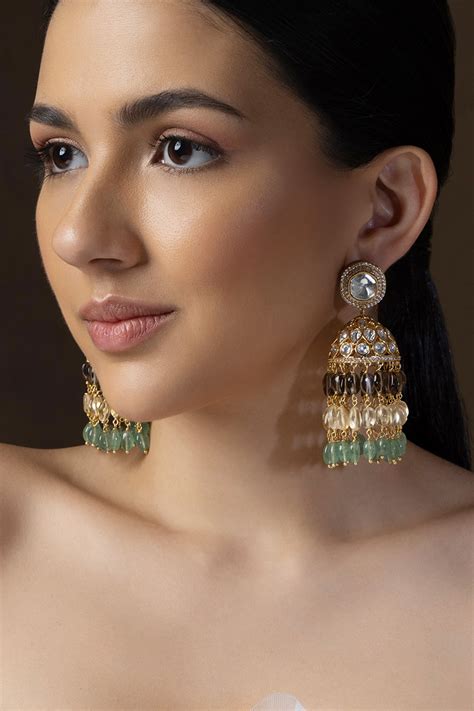 Buy Multi Color Polkis Kundan Embellished Jhumka Dangler Earrings By