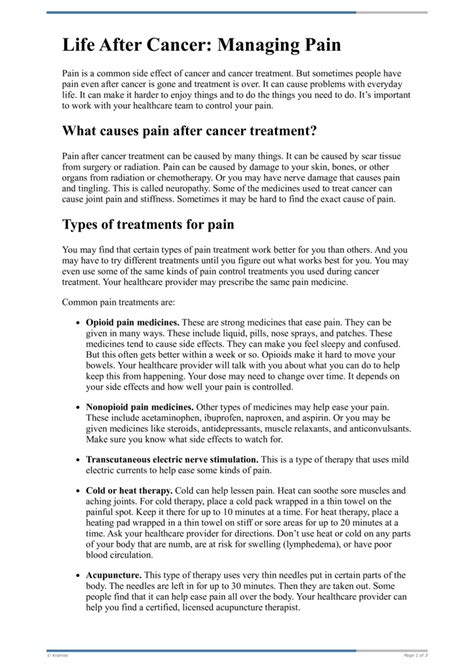 Text Life After Cancer Managing Pain HealthClips Online