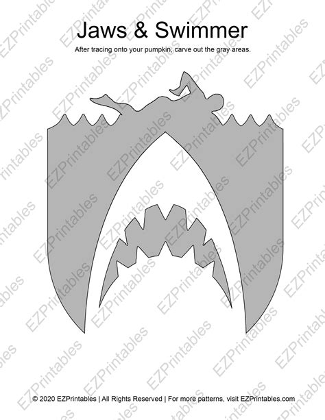 Printable Pumpkin Stencil For Carving Jaws Shark And Swimmer Etsy