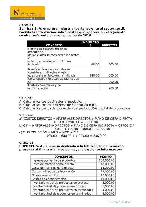 Casos Practicos Estado De Costo De Produccion Y De Ventas Caso