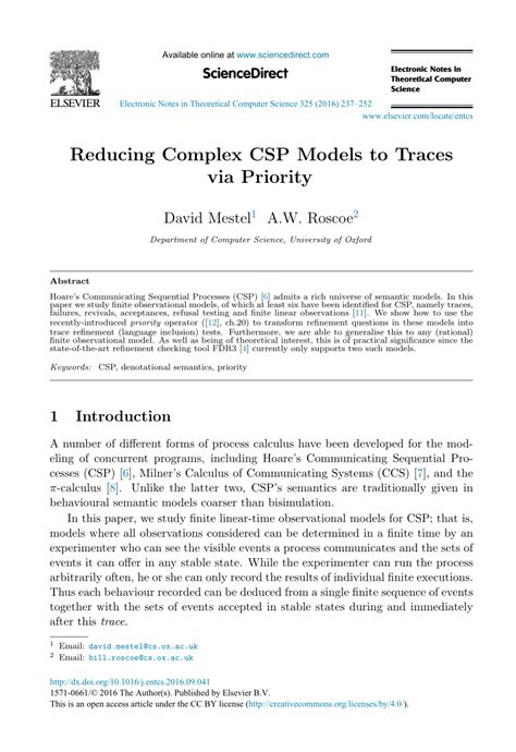 (PDF) Reducing Complex CSP Models to Traces via Priority