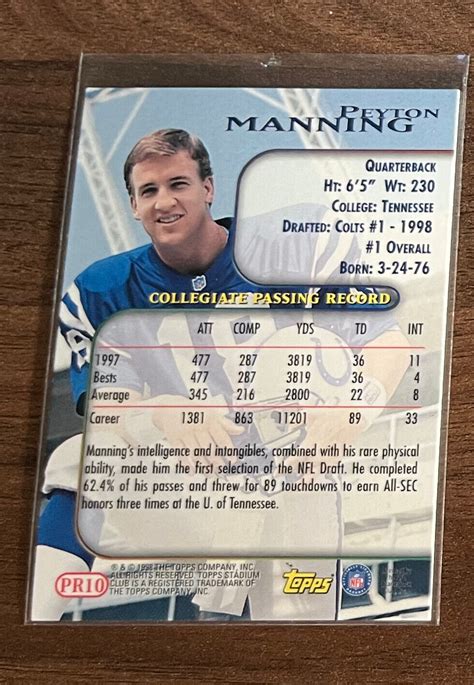 1998 TOPPS PRIME ROOKIES RC ROOKIE PEYTON MANNING PR10 COLTS EBay