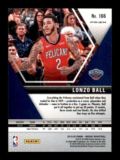 2019 20 Panini Mosaic Reactive Blue Prizm Lonzo Ball 166 New Orleans