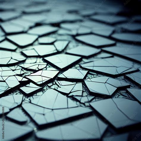 Blue Tinted Shattered Cracked Glass Laying On The Ground Created Using Midjourney And