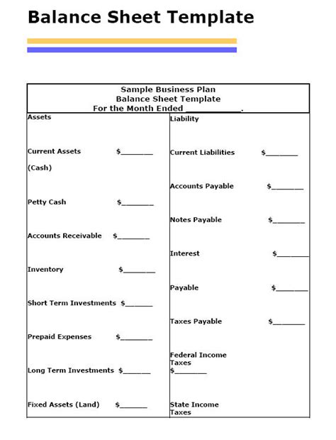 8 Simple Balance Sheet Template Free Graphic Design Templates