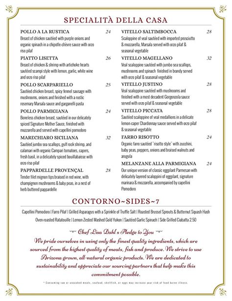 Menu at Cucina Rustica desserts, Sedona