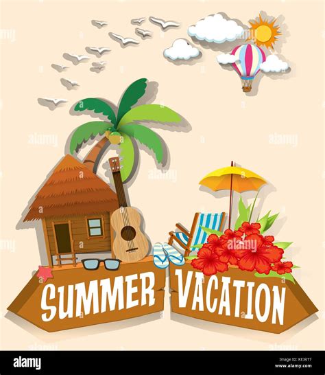 Summer Vacation Theme With Bungalow Illustration Stock Vector Image