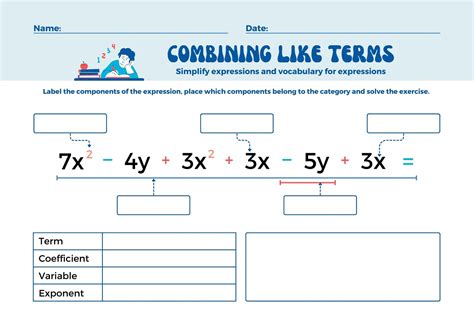 Free Custom Combining Like Terms Worksheet Templates Canva Worksheets Library