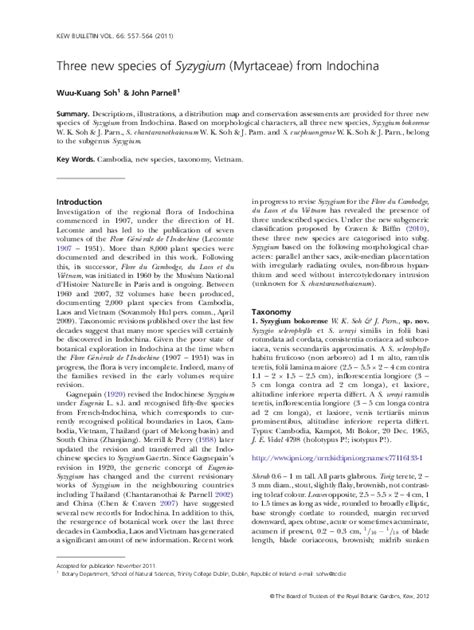 Pdf Three New Species Of Syzygium Myrtaceae From Indochina