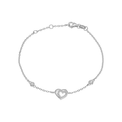 Bracelet Coeur A Lys Argent Blanc Et Oxydes Ae Br Oz Aelys