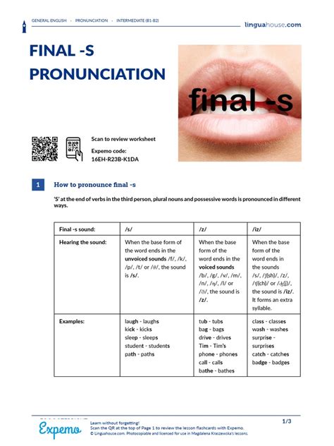 Final S Pronunciation British English Teacher Ver2 Pdf English