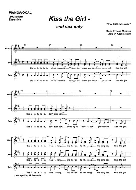 KISS THE GIRL Piano Vocal Sheet music | Easy Sheet Music