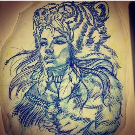 Native American Woman Bear Headdress Headdress Tattoo Tattoo Designs