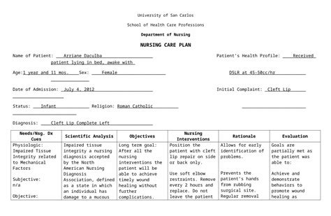 Nursing Care Plan Cleft Lip Download Docx