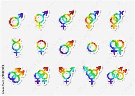 Gender Identity Icon Set Bisexual Female Gay Hetero Intersex