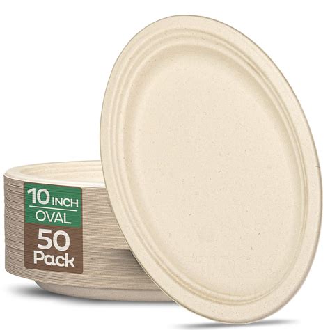 100 Compostable Oval Paper Plates 10 Inch 50 Pack Elegant