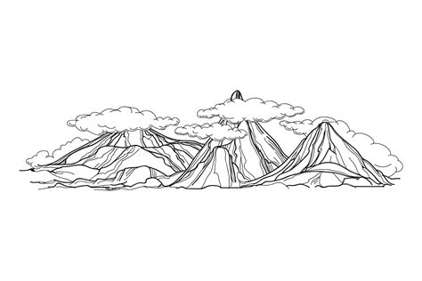 High Mountain Range Drawing. Natural Roc Graphic by vectortatu ...