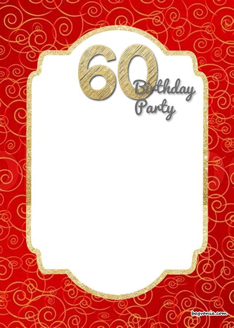 A Red And Gold Th Birthday Party Card With Swirly Design On The Front