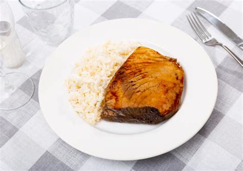 Seared Tuna Steak with Soy Sauce Served with White Rice Stock Photo - Image of fried, dinner ...