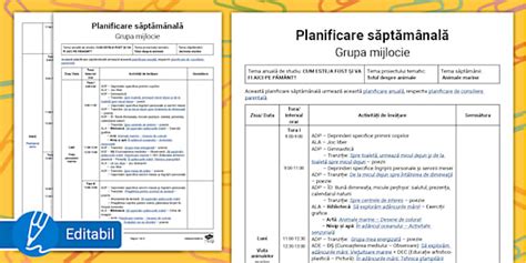 FREE Animale marine Model planificare săptămânală grupa mijlocie