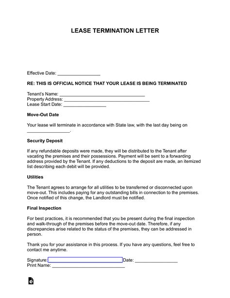 Termination Of Rental Agreement Template