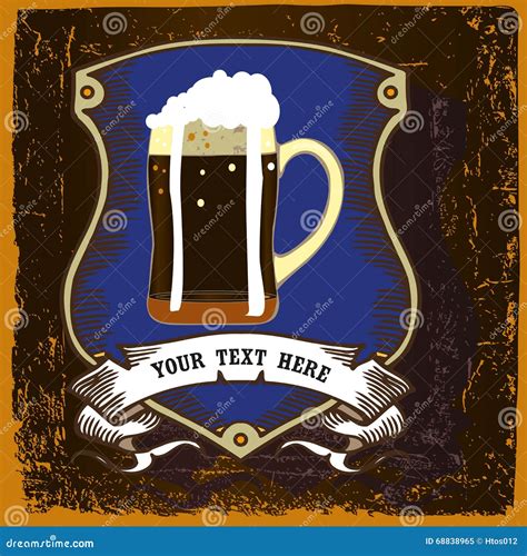 Beer Label Design With Coat Of Arms And Dark Beer Mug Stock Vector