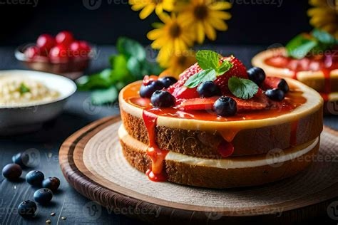 A Cake With Strawberries And Blueberries On Top AI Generated 32156377