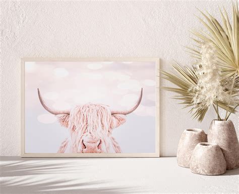 Pink Highland Cow Print Printable Wall Art Farmhouse Decor Etsy Uk