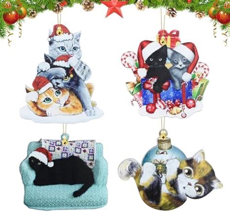 4 Pcs Black Cat Christmas Ornament Cute Cat Christmas Decoration Pendant For Christmas Tree