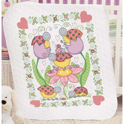 Herrschners® Pre Quilted Lovely Ladybugs Baby Quilt Kit Stamped Cross